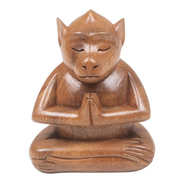 Alternate image for Handcrafted Brown Suar Wood Monkey Statuette from Bali Joyous Apprentice