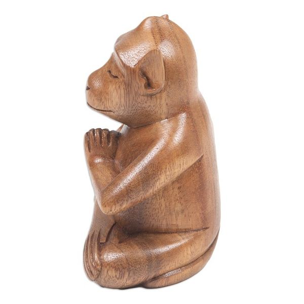 Alternate image for Handcrafted Brown Suar Wood Monkey Statuette from Bali Joyous Apprentice