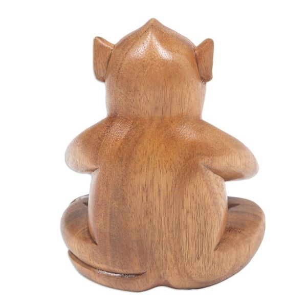 Alternate image for Handcrafted Brown Suar Wood Monkey Statuette from Bali Joyous Apprentice