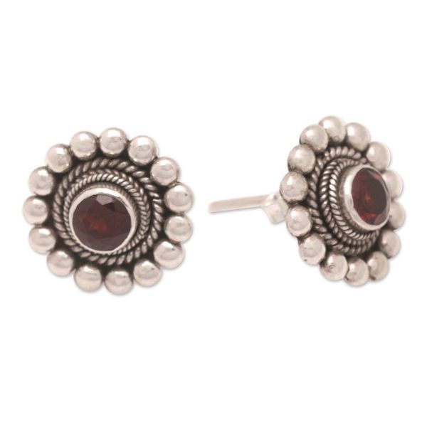 Alternate image for Sterling Silver and Garnet Floral Drop Earrings from Bali Heavenly Flower in Red