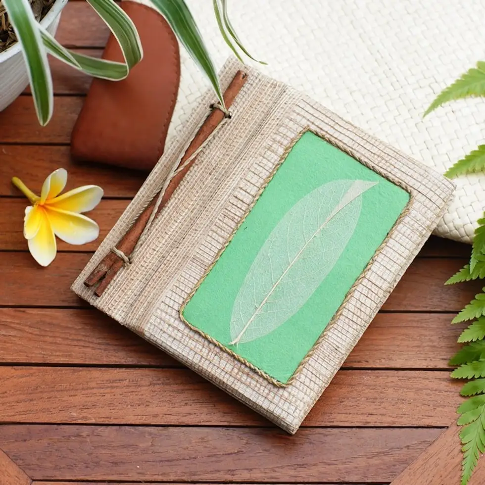 Handmade Eco-Friendly Natural Fiber Leaf Journal in Green 'Green Leaf'