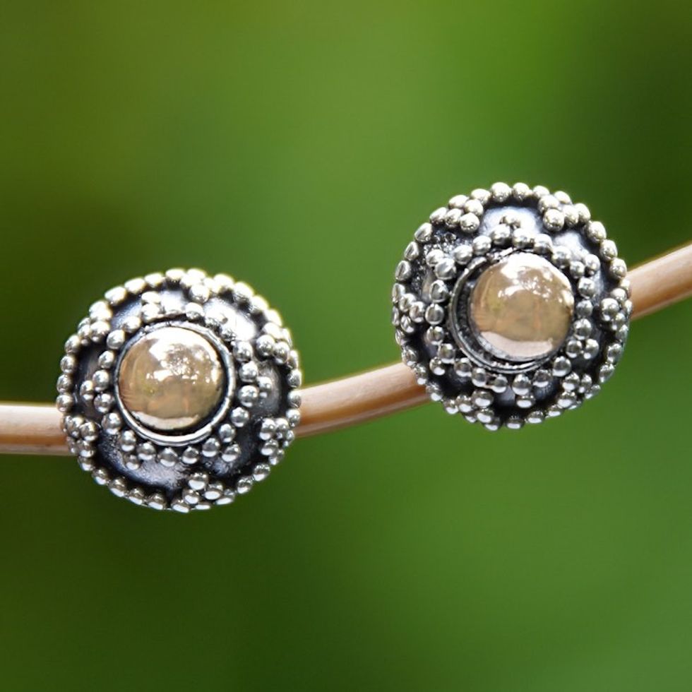 18k Gold-Accented Stud Earrings Crafted in Bali 'Solar Blessing'