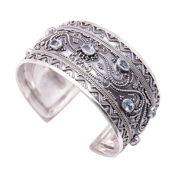 Alternate image for Traditional Cuff Bracelet with Three-Carat Blue Topaz Stones Loyal Journey