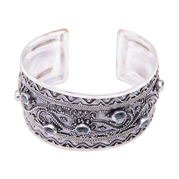 Alternate image for Traditional Cuff Bracelet with Three-Carat Blue Topaz Stones Loyal Journey