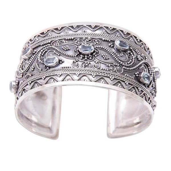 Alternate image for Traditional Cuff Bracelet with Three-Carat Blue Topaz Stones Loyal Journey