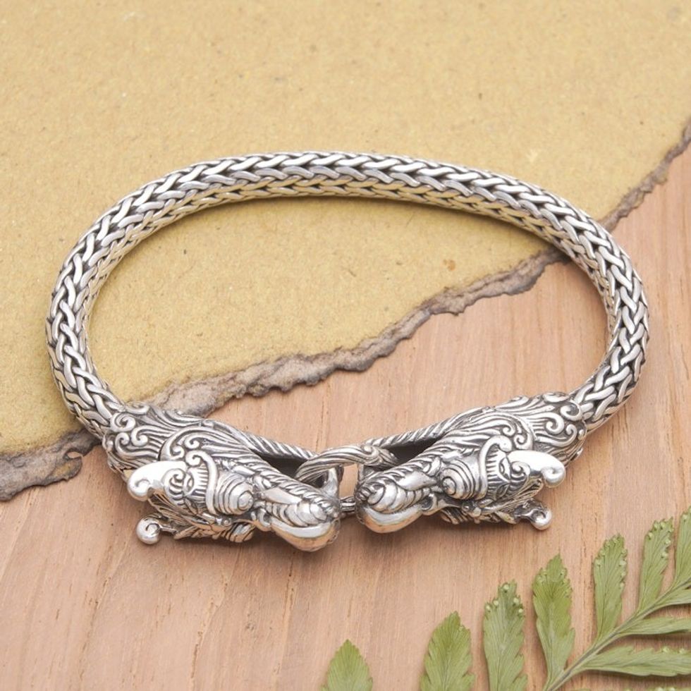 Men's Sterling Silver Basuki Chain Pendant Bracelet 'Basuki Brotherhood'
