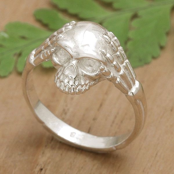 Alternate image for Unisex Sterling Silver Skull Cocktail Ring Crafted in Bali Skull Power