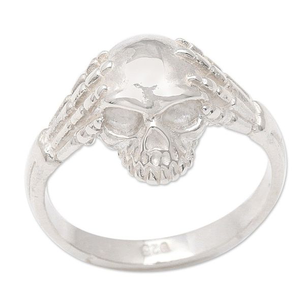 Alternate image for Unisex Sterling Silver Skull Cocktail Ring Crafted in Bali Skull Power