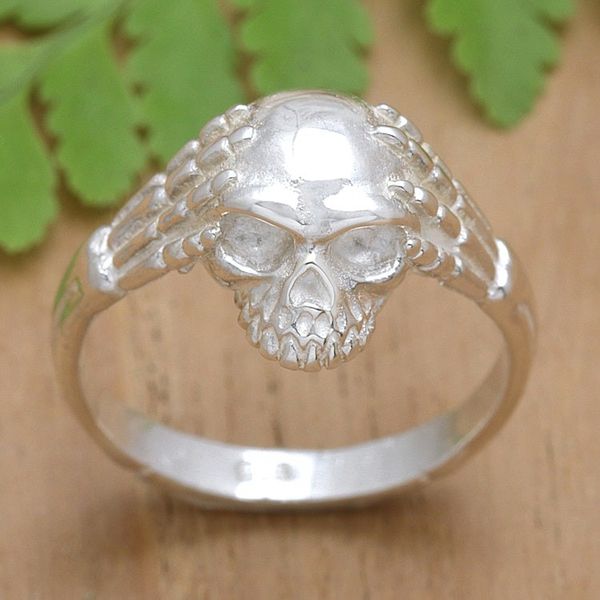 Alternate image for Unisex Sterling Silver Skull Cocktail Ring Crafted in Bali Skull Power