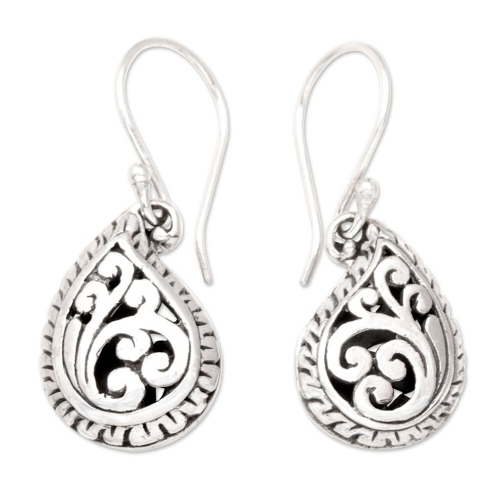 Sterling Silver Dangle Earrings with Traditional Motifs 'Ancestral Enchantment'