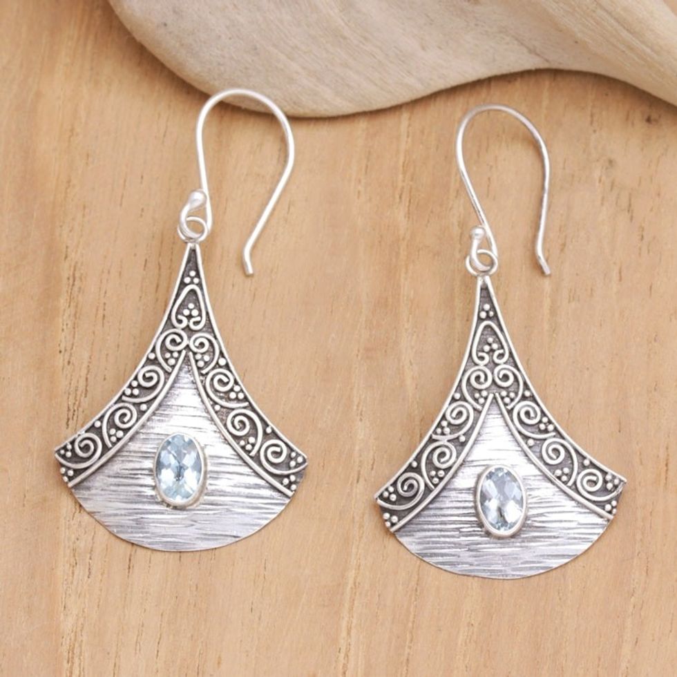 Blue Topaz and Sterling Silver Dangle Earrings from Bali 'Blade of Loyalty'