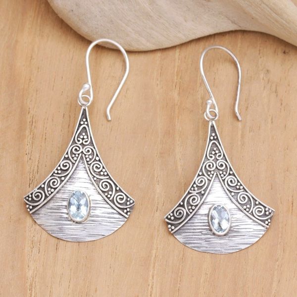 Alternate image for Blue Topaz and Sterling Silver Dangle Earrings from Bali Blade of Loyalty