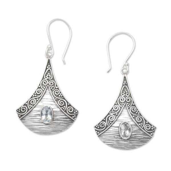Alternate image for Blue Topaz and Sterling Silver Dangle Earrings from Bali Blade of Loyalty