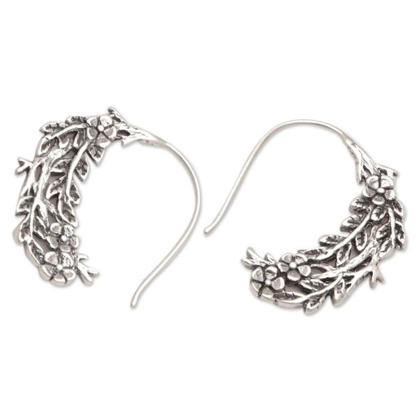 Alternate image for Polished Sterling Silver Floral and Leafy Drop Earrings Tropical Aura