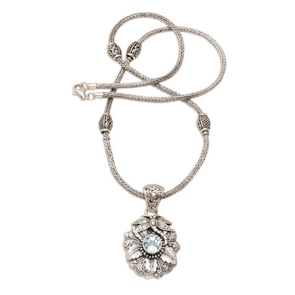 Alternate image for 18k-Gold Accented Blue Topaz Pendant Necklace with Dragonfly Dragonflys Blue Paradise