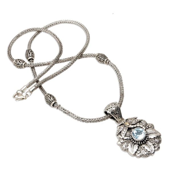 Alternate image for 18k-Gold Accented Blue Topaz Pendant Necklace with Dragonfly Dragonflys Blue Paradise