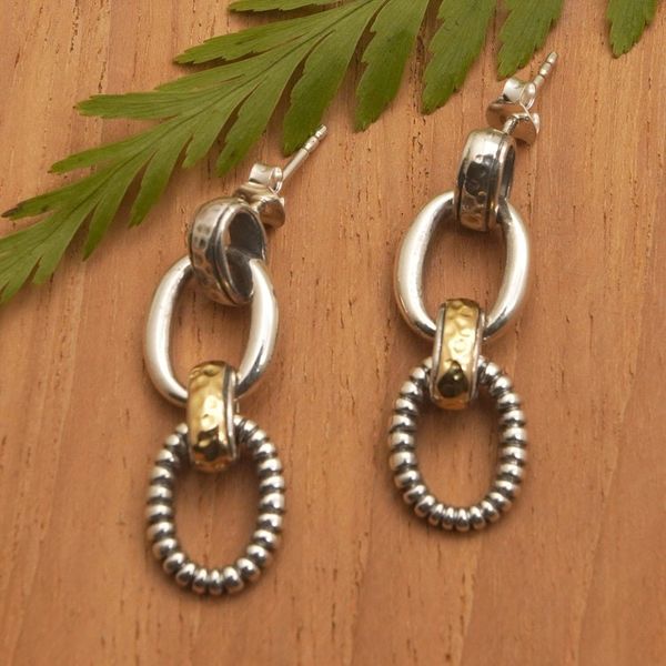 Alternate image for Polished 18k Gold-Accented Sterling Silver Dangle Earrings Triple Energy