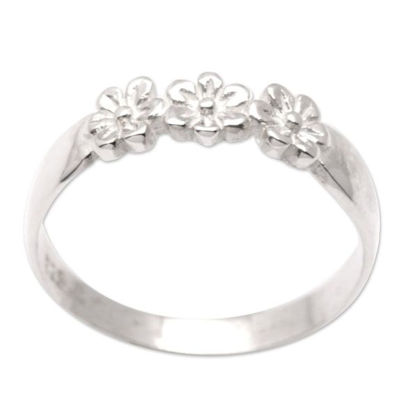 Alternate image for Sterling Silver Band Ring with Floral Motifs from Bali Floral Trio