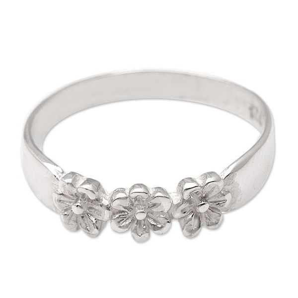 Alternate image for Sterling Silver Band Ring with Floral Motifs from Bali Floral Trio