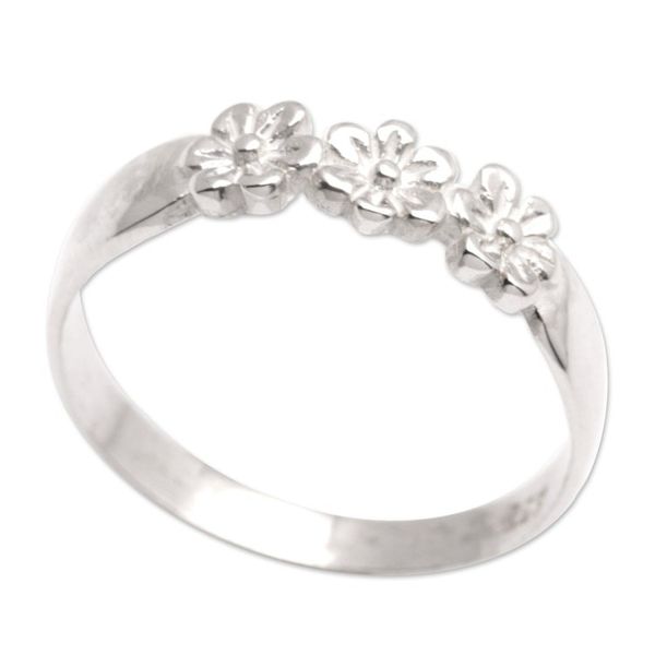Alternate image for Sterling Silver Band Ring with Floral Motifs from Bali Floral Trio