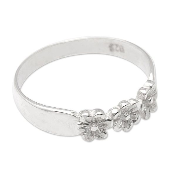 Alternate image for Sterling Silver Band Ring with Floral Motifs from Bali Floral Trio