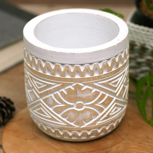 Alternate image for Traditional Hand-Carved Albesia Wood Decorative Vase Island Glory