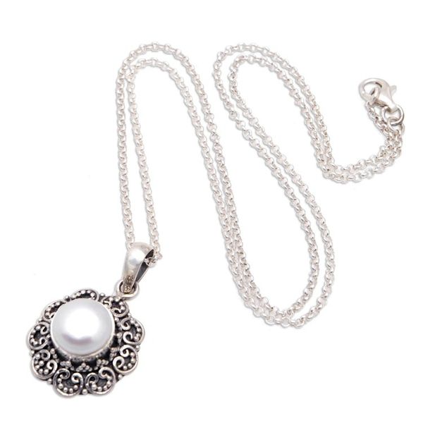 Alternate image for Silver Floral Pendant Necklace with Cultured Mabe Pearl Iridescent Flower