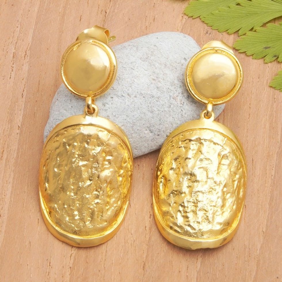 18k Gold-Plated Traditional Dangle Earrings from Bali 'Klungkung Dame'