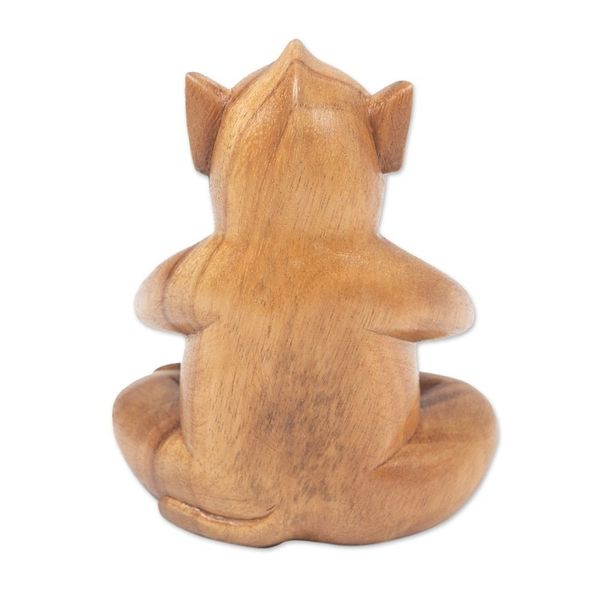 Alternate image for Handcrafted Brown Suar Wood Pig Statuette from Bali Gentle Apprentice