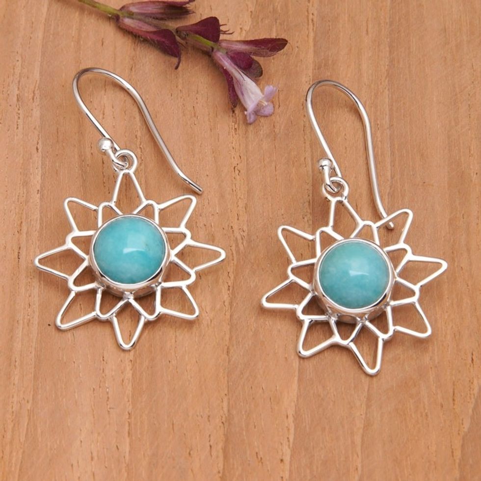 Chakra-Inspired Dangle Earrings with Amazonite Cabochons 'Success Chakra'