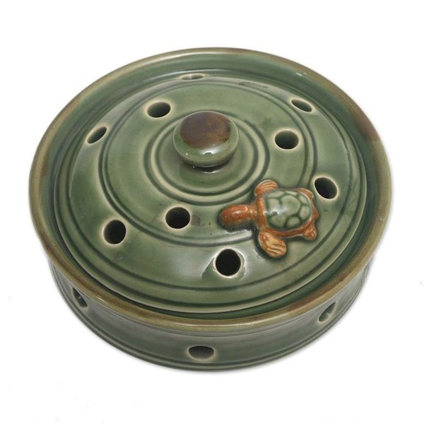 Alternate image for Green Handmade Turtle-Themed Porcelain Mosquito Coil Holder Turtle with Polka Dots