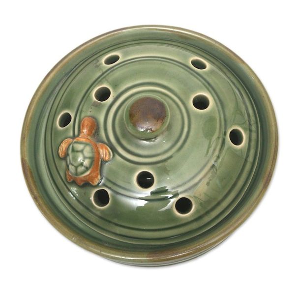 Alternate image for Green Handmade Turtle-Themed Porcelain Mosquito Coil Holder Turtle with Polka Dots