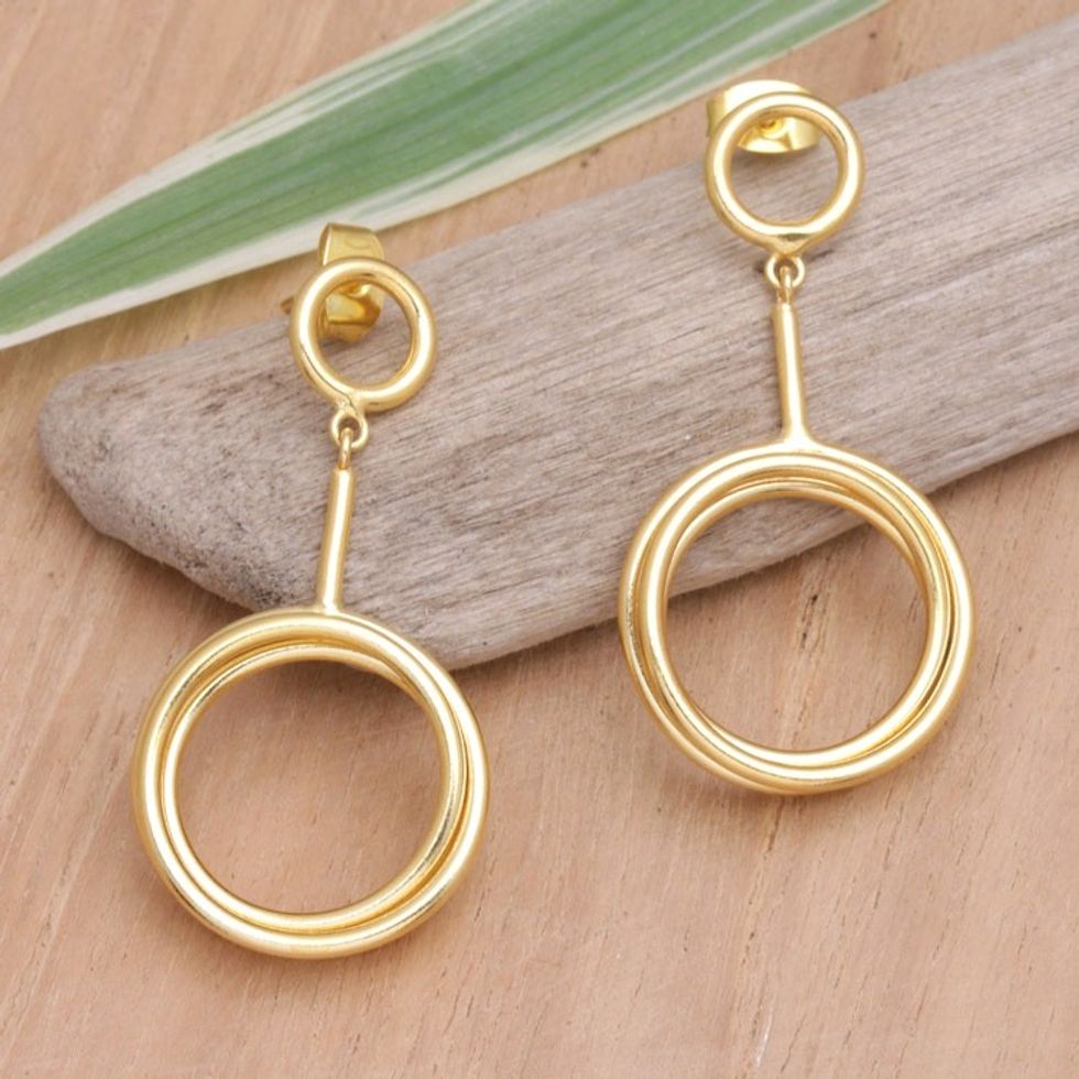 18k Gold-Plated Modern Dangle Earrings from Bali 'Divine Lady'