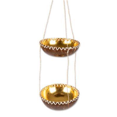 Alternate image for Handcrafted Coconut Shell Hanging Planter in a Dark Hue Coconut Prosperity