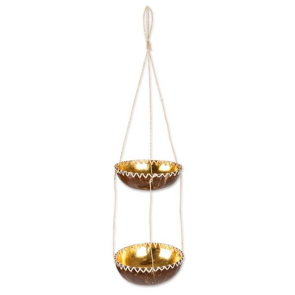 Alternate image for Handcrafted Coconut Shell Hanging Planter in a Dark Hue Coconut Prosperity