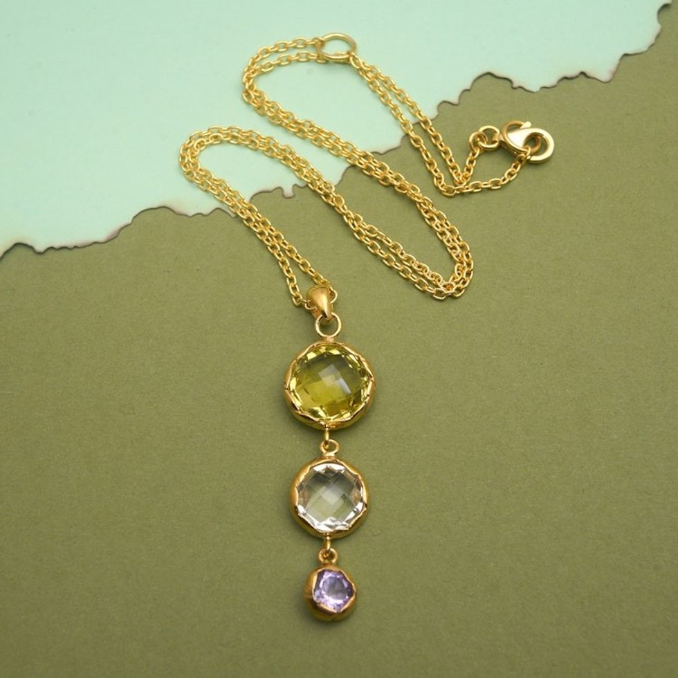 18k Gold-Plated Pendant Necklace with 1-Carat Gemstones 'Energy Amulets'