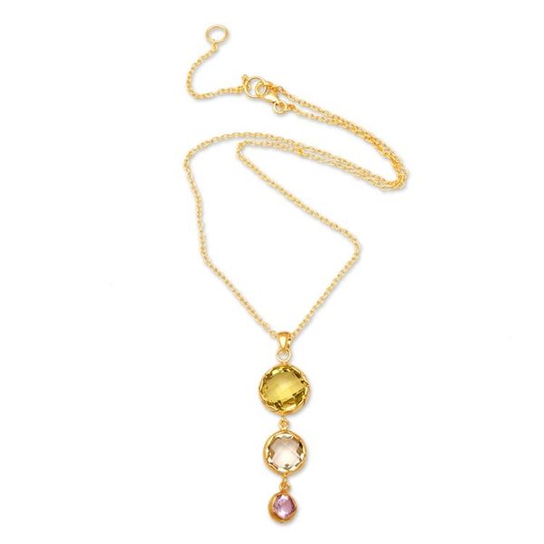 Alternate image for 18k Gold-Plated Pendant Necklace with 1-Carat Gemstones Energy Amulets