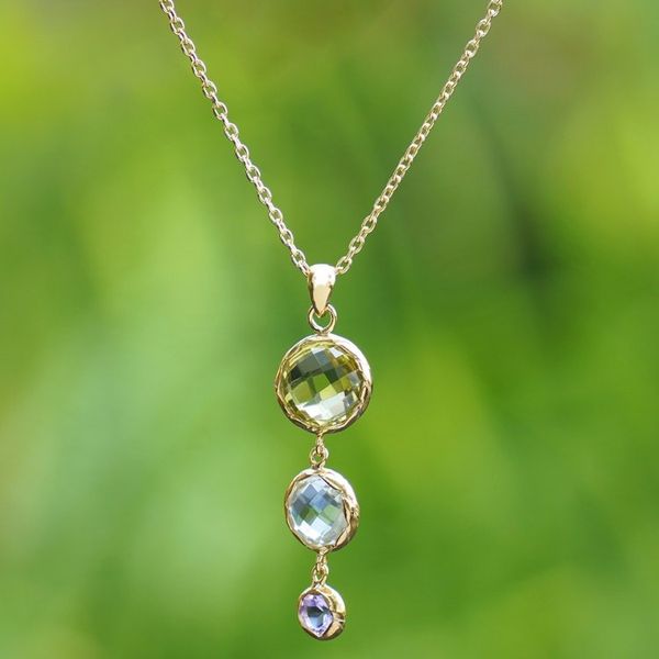 Alternate image for 18k Gold-Plated Pendant Necklace with 1-Carat Gemstones Energy Amulets