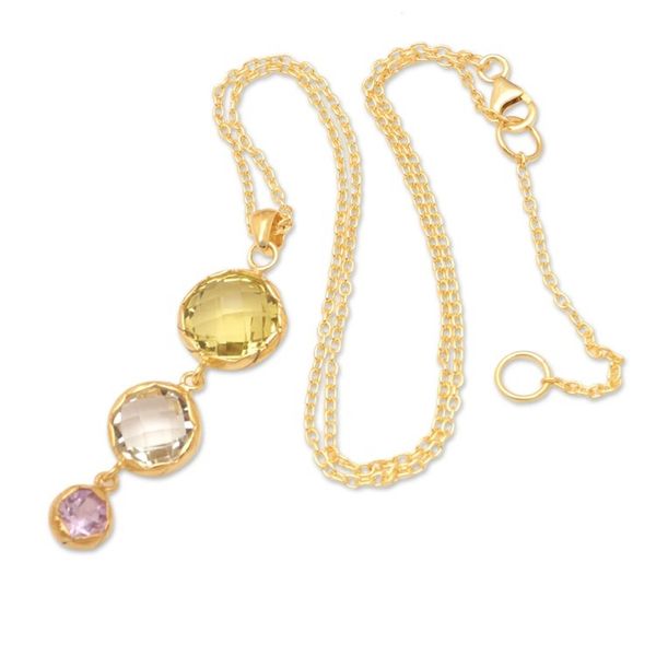 Alternate image for 18k Gold-Plated Pendant Necklace with 1-Carat Gemstones Energy Amulets