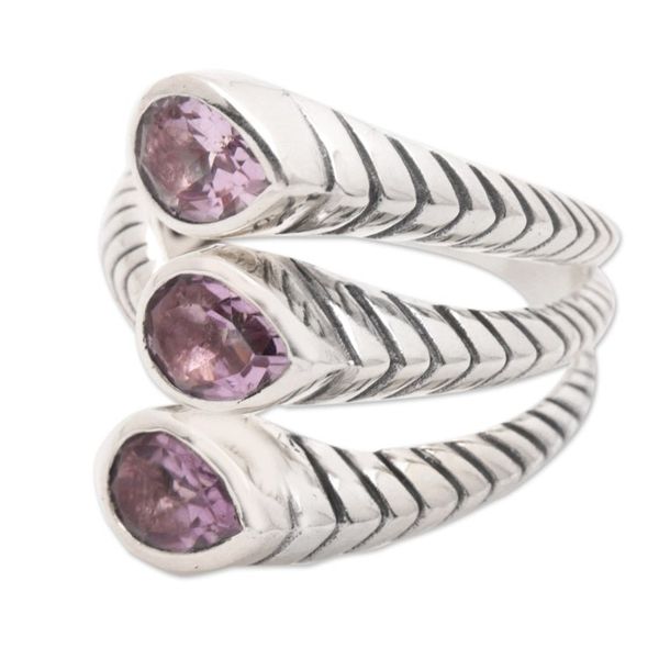 Alternate image for Sterling Silver Wrap Wring with Amethyst Gemstones from Bali Three Times Chic