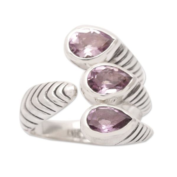 Alternate image for Sterling Silver Wrap Wring with Amethyst Gemstones from Bali Three Times Chic