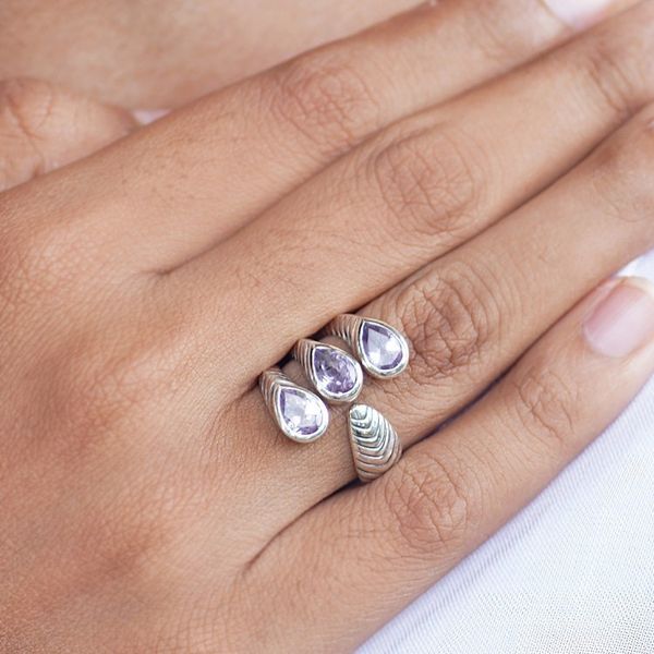 Alternate image for Sterling Silver Wrap Wring with Amethyst Gemstones from Bali Three Times Chic