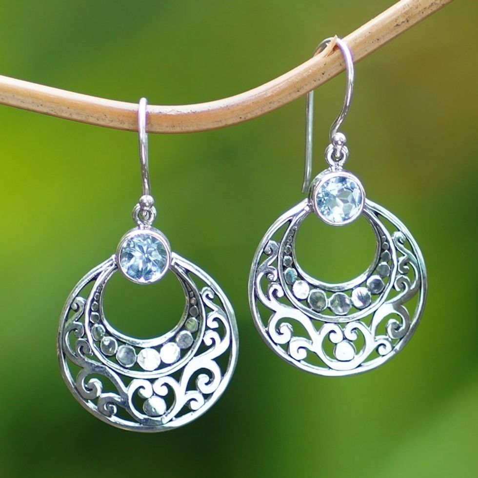 Sterling Silver Dangle Earrings with 2-Carat Blue Topaz Gems 'Empress's Trust'