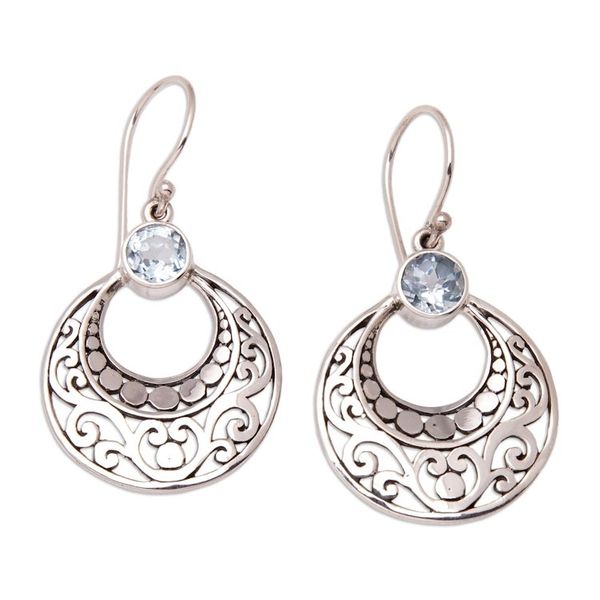 Alternate image for Sterling Silver Dangle Earrings with 2-Carat Blue Topaz Gems Empresss Trust