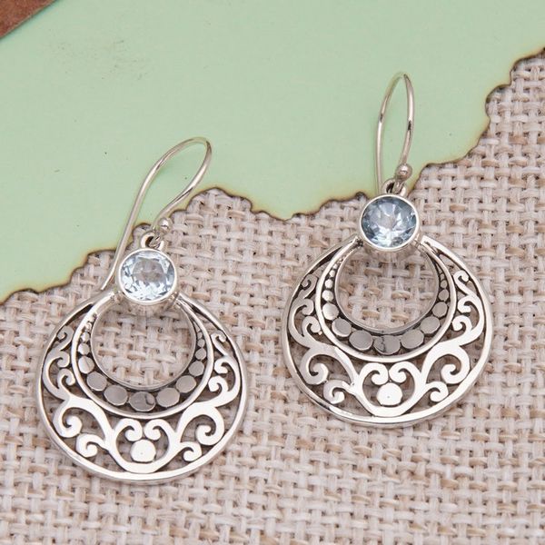 Alternate image for Sterling Silver Dangle Earrings with 2-Carat Blue Topaz Gems Empresss Trust