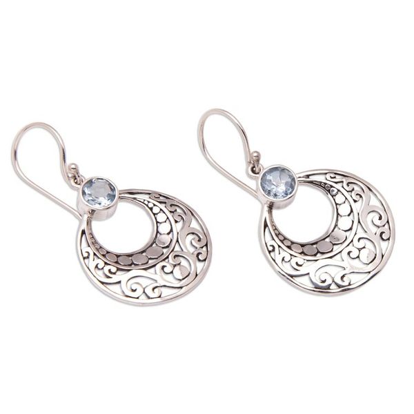 Alternate image for Sterling Silver Dangle Earrings with 2-Carat Blue Topaz Gems Empresss Trust