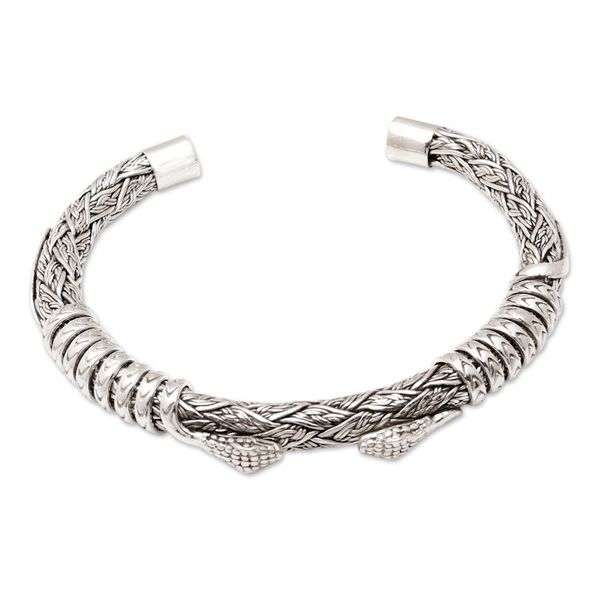 Alternate image for Bali Mens Sterling Silver Cuff Bracelet with Snake Motif Woven Snake