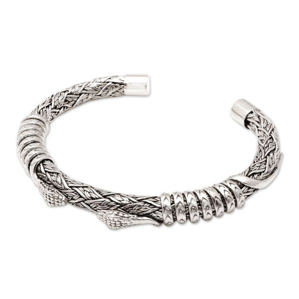Alternate image for Bali Mens Sterling Silver Cuff Bracelet with Snake Motif Woven Snake