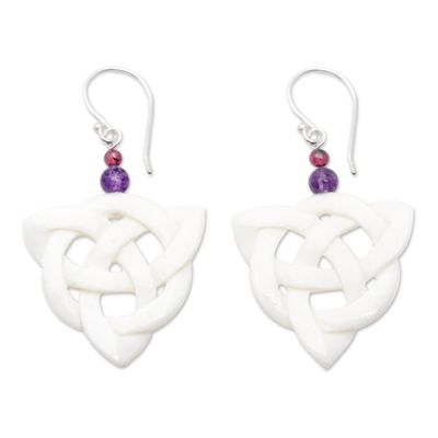 Alternate image for Triangular Knots Dangle Earrings with Amethyst and Garnet Triangular Knots