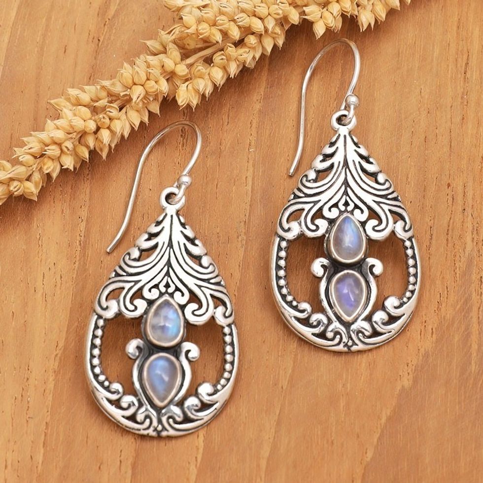 Traditional Dangle Earrings with Natural Rainbow Moonstones 'Harmony of My Life'
